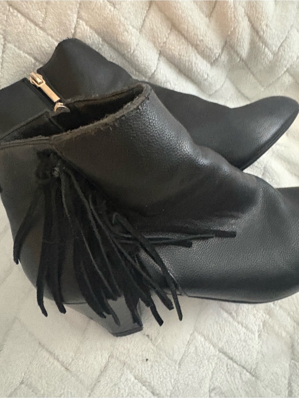 Fringed Ankle Boots - Black